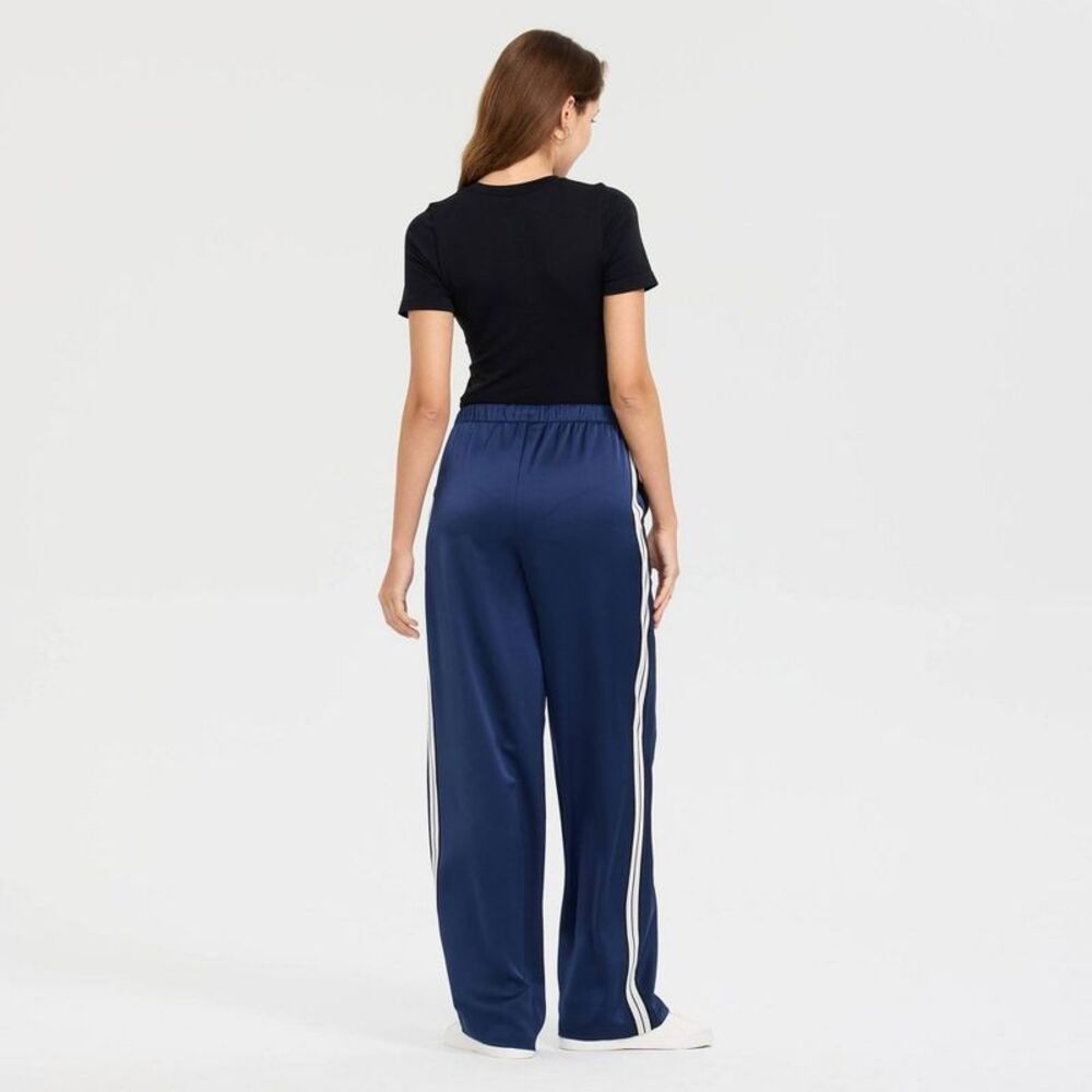 A New Day - Women's High-Rise Wide Leg Satin Track Pull-On Pan Navy Blue - Picture 2 of 4